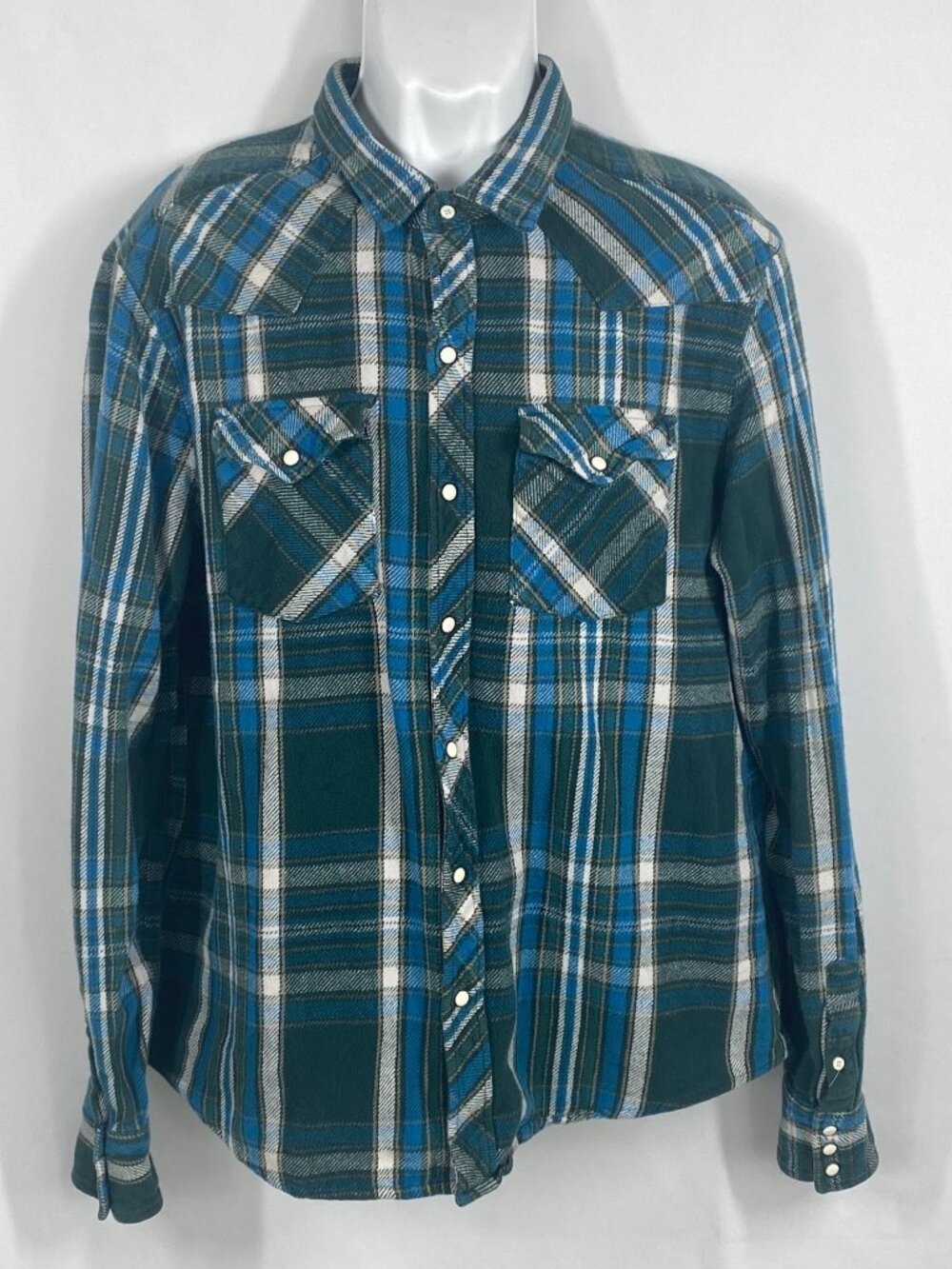 Salt Valley Mens Western Shirt Plaid Pearl Snap Flannel Sz XL